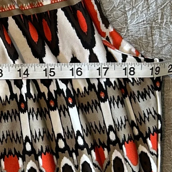 Calvin Klein Sleeveless Blouse Abstract Geometric Orange Tan Black White Ikat - Picture 13 of 13